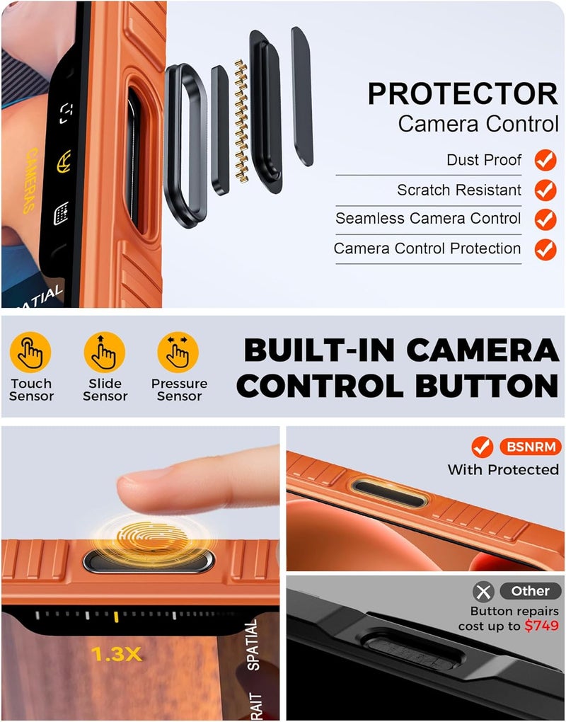 BSNRM for iPhone 17 Pro Max Case Wallet, Built-in RFID Blocking Card Holder (4-5 Cards), Camera Control Button, Slide Camera Cover, Shockproof Rugged Silicone Phone Case for iPhone 17 Pro Max, Orange - Image 3